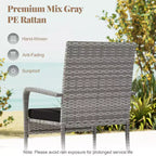 Ensemble de mobilier de jardin Costway 3 pièces avec table à 2 niveaux, plateau en verre trempé et coussins moelleux Blanc/Noir/Marron