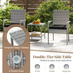 Ensemble de mobilier de jardin Costway 3 pièces avec table à 2 niveaux, plateau en verre trempé et coussins moelleux Blanc/Noir/Marron