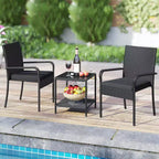 Ensemble de mobilier de jardin Costway 3 pièces avec table à 2 niveaux, plateau en verre trempé et coussins moelleux Blanc/Noir/Marron