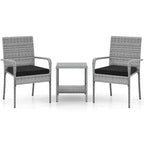 Ensemble de mobilier de jardin Costway 3 pièces avec table à 2 niveaux, plateau en verre trempé et coussins moelleux Blanc/Noir/Marron