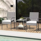 Ensemble de mobilier de jardin Costway 3 pièces avec table à 2 niveaux, plateau en verre trempé et coussins moelleux Blanc/Noir/Marron