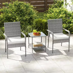 Ensemble de mobilier de jardin Costway 3 pièces avec table à 2 niveaux, plateau en verre trempé et coussins moelleux Blanc/Noir/Marron
