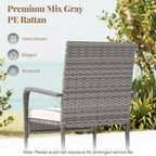 Ensemble de mobilier de jardin Costway 3 pièces avec table à 2 niveaux, plateau en verre trempé et coussins moelleux Blanc/Noir/Marron