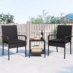 Ensemble de mobilier de jardin Costway 3 pièces avec table à 2 niveaux, plateau en verre trempé et coussins moelleux Blanc/Noir/Marron