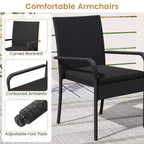 Ensemble de mobilier de jardin Costway 3 pièces avec table à 2 niveaux, plateau en verre trempé et coussins moelleux Blanc/Noir/Marron