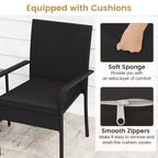 Ensemble de mobilier de jardin Costway 3 pièces avec table à 2 niveaux, plateau en verre trempé et coussins moelleux Blanc/Noir/Marron