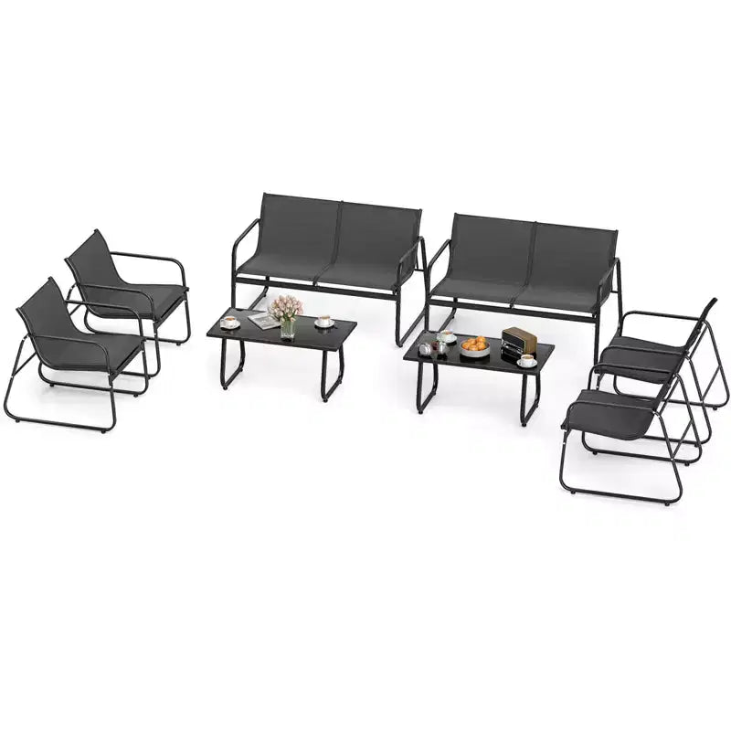 Costway Salon de Jardin 8 Pièces avec Chaises en Tissu et Causeuse avec Table Basse