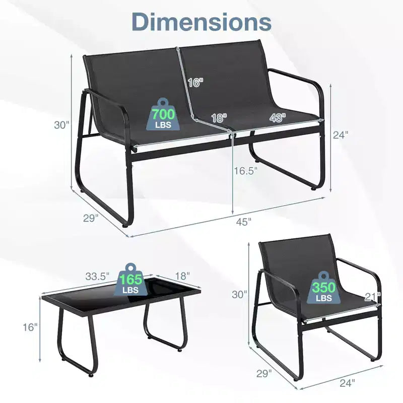 Costway Salon de Jardin 8 Pièces avec Chaises en Tissu et Causeuse avec Table Basse