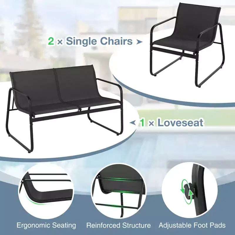 Costway Salon de Jardin 8 Pièces avec Chaises en Tissu et Causeuse avec Table Basse