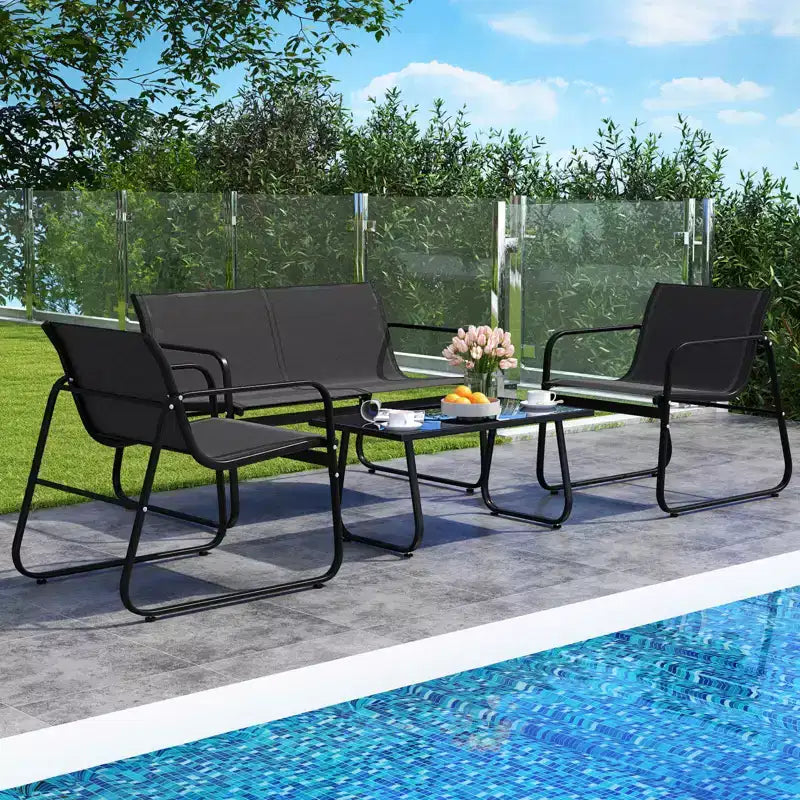 Costway Salon de Jardin 8 Pièces avec Chaises en Tissu et Causeuse avec Table Basse