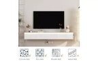 Floating TV Stand Wall Mounted w/Power Outlet, Modern Entertainment Center for 65 Inch TV, High Gloss TV Shelf w/LED Lights for Living Room, Bedroom