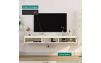 Floating TV Stand Wall Mounted w/Power Outlet, Modern Entertainment Center for 65 Inch TV, High Gloss TV Shelf w/LED Lights for Living Room, Bedroom