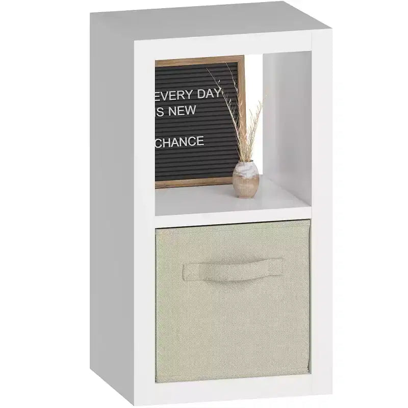 Sandinrayli Bookshelf with Storage Bin, 2-Cube Storage Organizer, Modern Wood Open Bookcase, White