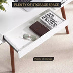 Bureau moderne de 29,5 po pour la maison avec tiroir, bureau d'ordinateur d'écriture de style milieu de siècle, pieds en bois, casier de rangement ouvert, petite coiffeuse