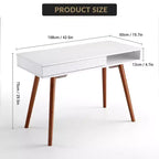 Bureau moderne de 29,5 po pour la maison avec tiroir, bureau d'ordinateur d'écriture de style milieu de siècle, pieds en bois, casier de rangement ouvert, petite coiffeuse