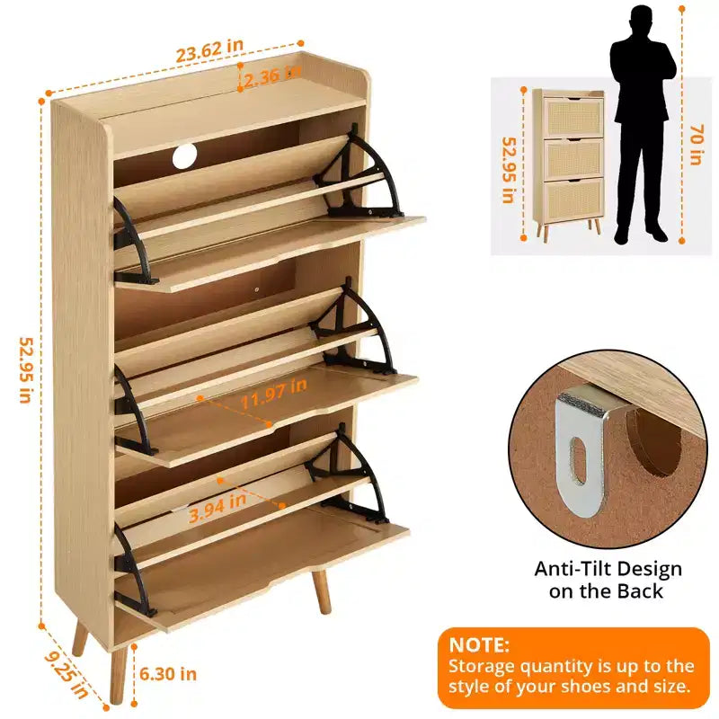 Shoe Storage Cabinet with Drawers - Ventilated & Odor-Resistant Organizer for 15-20 Pairs of Shoes Anti-Tip