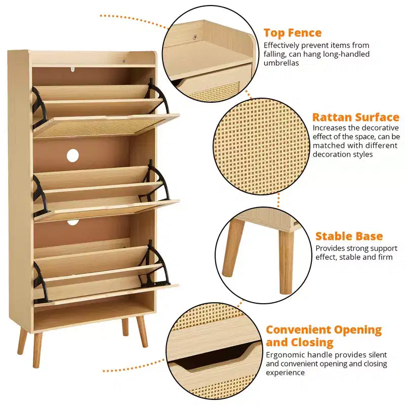 Shoe Storage Cabinet with Drawers - Ventilated & Odor-Resistant Organizer for 15-20 Pairs of Shoes Anti-Tip