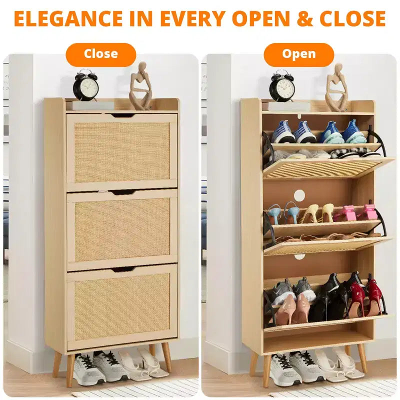 Shoe Storage Cabinet with Drawers - Ventilated & Odor-Resistant Organizer for 15-20 Pairs of Shoes Anti-Tip