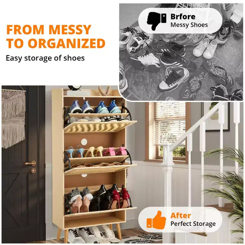 Shoe Storage Cabinet with Drawers - Ventilated & Odor-Resistant Organizer for 15-20 Pairs of Shoes Anti-Tip
