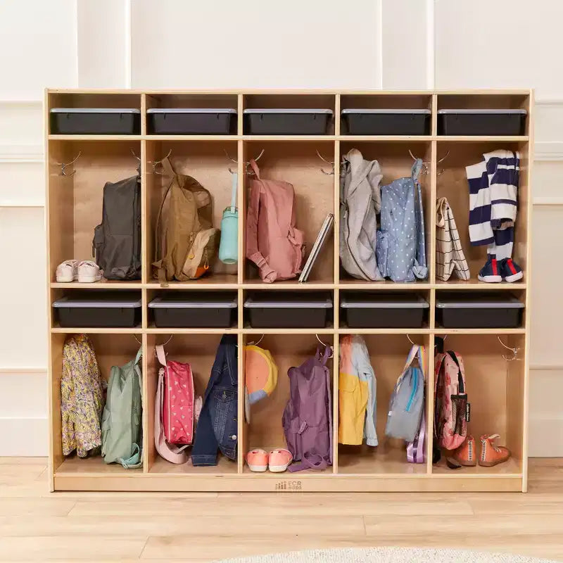 ECR4Kids Vestiaire de rangement à 10 sections et 10 bacs format lettre avec couvercles, mobilier pour enfants