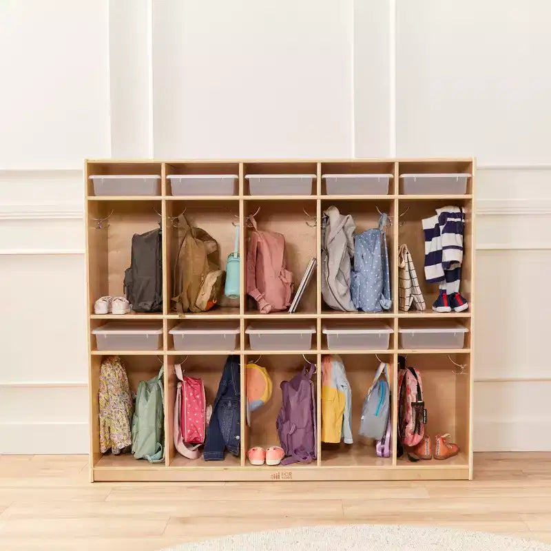 ECR4Kids Vestiaire de rangement à 10 sections et 10 bacs format lettre avec couvercles, mobilier pour enfants