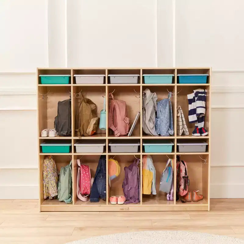 ECR4Kids Vestiaire de rangement à 10 sections et 10 bacs format lettre avec couvercles, mobilier pour enfants