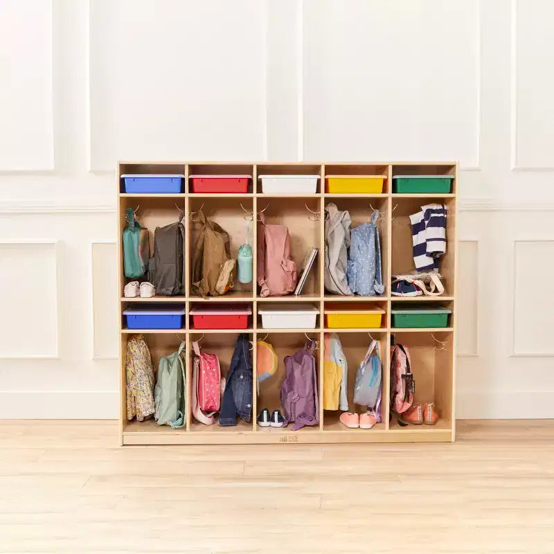 ECR4Kids Vestiaire de rangement à 10 sections et 10 bacs format lettre avec couvercles, mobilier pour enfants