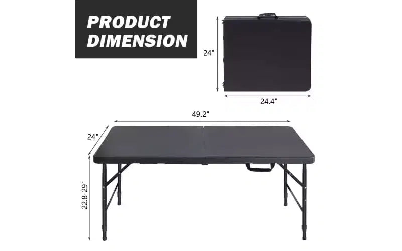 Table pliante 4 pieds, table pliante portable robuste en plastique avec poignée, pieds antidérapants, imperméable, facile à nettoyer