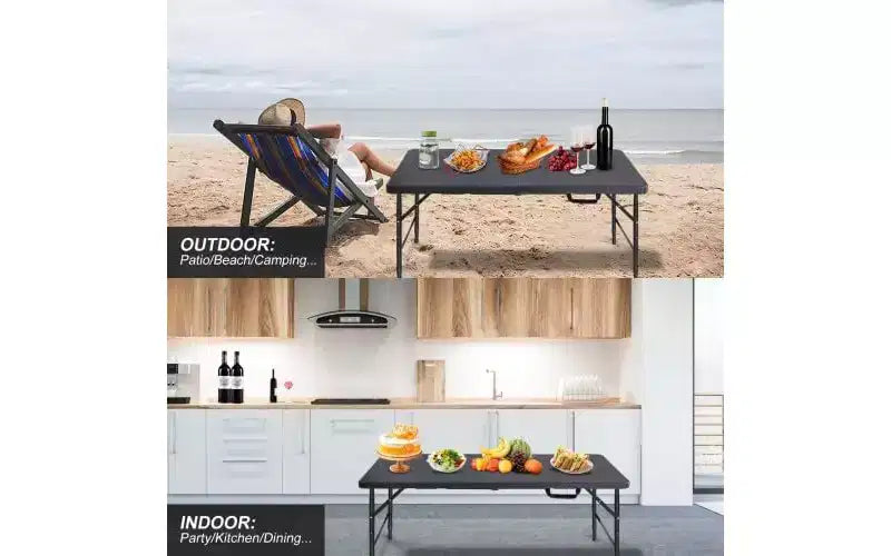 Table pliante 4 pieds, table pliante portable robuste en plastique avec poignée, pieds antidérapants, imperméable, facile à nettoyer