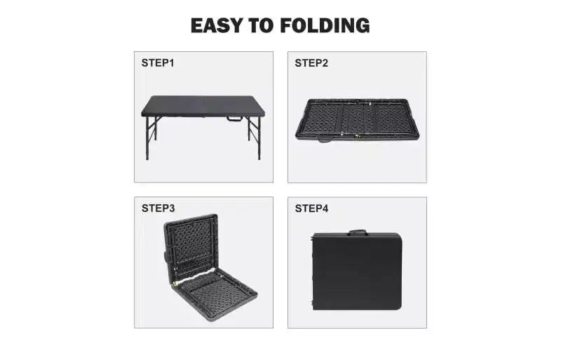 Table pliante 4 pieds, table pliante portable robuste en plastique avec poignée, pieds antidérapants, imperméable, facile à nettoyer