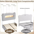 Cadre de lit double rembourré avec tête de lit de rangement à 2 niveaux, lit plateforme LED avec station de charge et tiroir pour enfants/filles/garçons, pas besoin de sommier tapissier