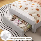 Cadre de lit double rembourré avec tête de lit de rangement à 2 niveaux, lit plateforme LED avec station de charge et tiroir pour enfants/filles/garçons, pas besoin de sommier tapissier