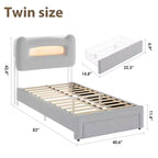Cadre de lit double rembourré avec tête de lit de rangement à 2 niveaux, lit plateforme LED avec station de charge et tiroir pour enfants/filles/garçons, pas besoin de sommier tapissier