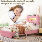 Cadre de lit double rembourré avec tête de lit de rangement à 2 niveaux, lit plateforme LED avec station de charge et tiroir pour enfants/filles/garçons, pas besoin de sommier tapissier