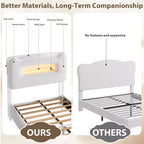 Cadre de lit double rembourré avec tête de lit de rangement à 2 niveaux, lit plateforme LED avec station de charge et tiroir pour enfants/filles/garçons, pas besoin de sommier tapissier
