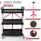 Chariot utilitaire pliable robuste de 80 kg, Chariot de service pliable avec roues pivotantes à 360°, Poignée ergonomique rouge
