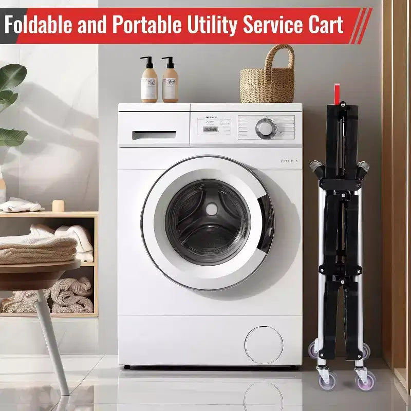 Chariot utilitaire pliable robuste de 80 kg, Chariot de service pliable avec roues pivotantes à 360°, Poignée ergonomique rouge
