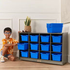 Meuble de rangement mobile ECR4Kids à 12 casiers et 15 bacs Scoop Front, 3x4, mobilier pour enfants