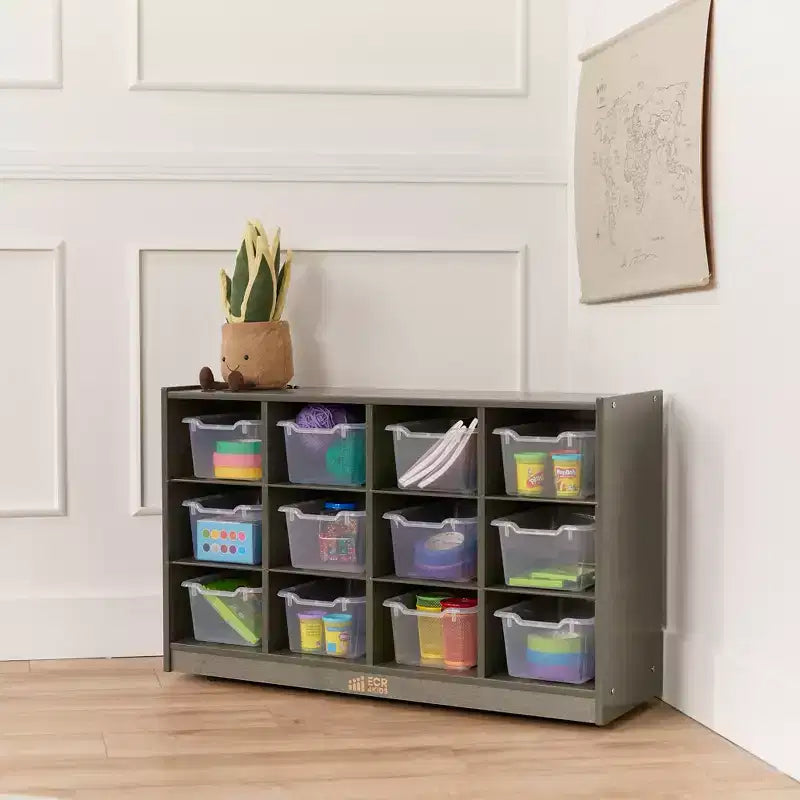 Meuble de rangement mobile ECR4Kids à 12 casiers et 15 bacs Scoop Front, 3x4, mobilier pour enfants
