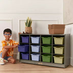 Meuble de rangement mobile ECR4Kids à 12 casiers et 15 bacs Scoop Front, 3x4, mobilier pour enfants