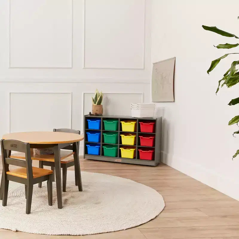 Meuble de rangement mobile ECR4Kids à 12 casiers et 15 bacs Scoop Front, 3x4, mobilier pour enfants