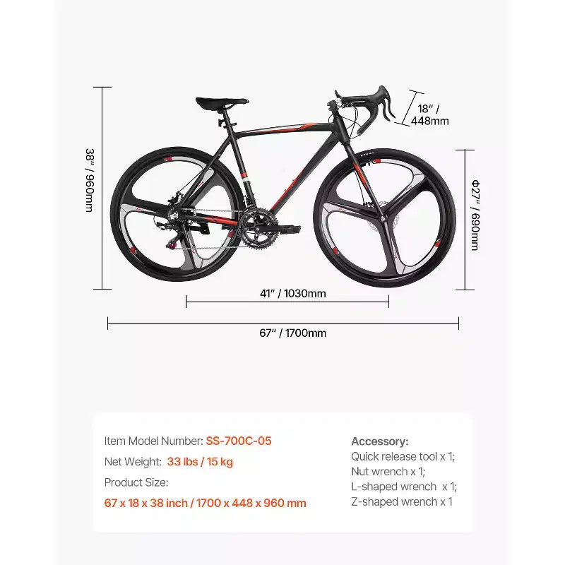 VEVOR Road Bike, 700C Wheels Racing Bike, SHIMANO 14 Speeds Drivetrain City Commuter Road Bicycle with Aluminum Alloy Frame, Drop Bar, Black