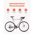 Vélo de route VEVOR, roues de 700C, vélo de course, vélo de route urbain L-TWOO 14 vitesses avec cadre léger en alliage d'aluminium, gris