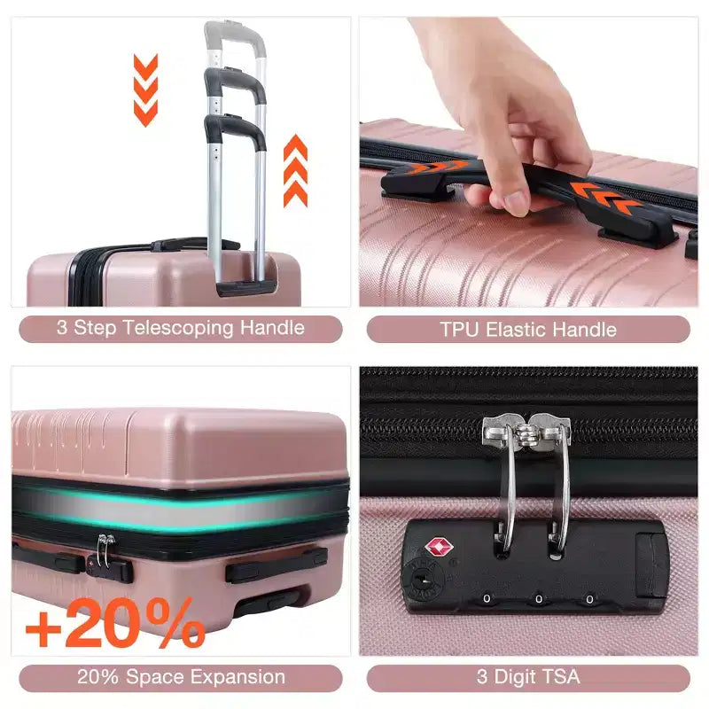 Ensembles de valises rigides 5 pièces, bagages rigides légers avec roulettes pivotantes, valises enregistrées 20/24/28 pouces + 2 sacs