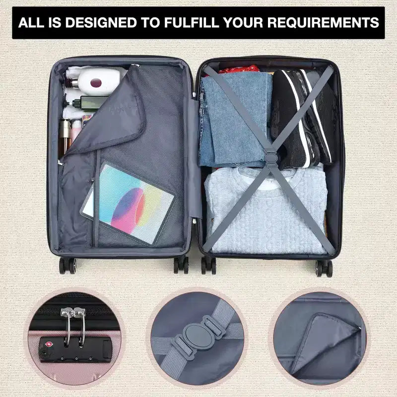 Ensembles de valises rigides 5 pièces, bagages rigides légers avec roulettes pivotantes, valises enregistrées 20/24/28 pouces + 2 sacs