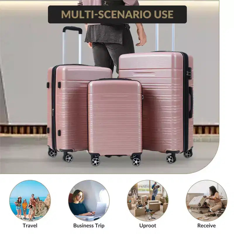 Ensembles de valises rigides 5 pièces, bagages rigides légers avec roulettes pivotantes, valises enregistrées 20/24/28 pouces + 2 sacs