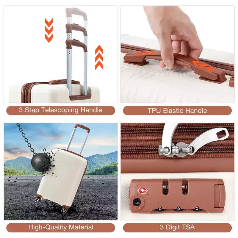Ensembles de valises rigides 5 pièces, bagages rigides légers avec roulettes pivotantes, valises enregistrées 20/24/28 pouces + 2 sacs