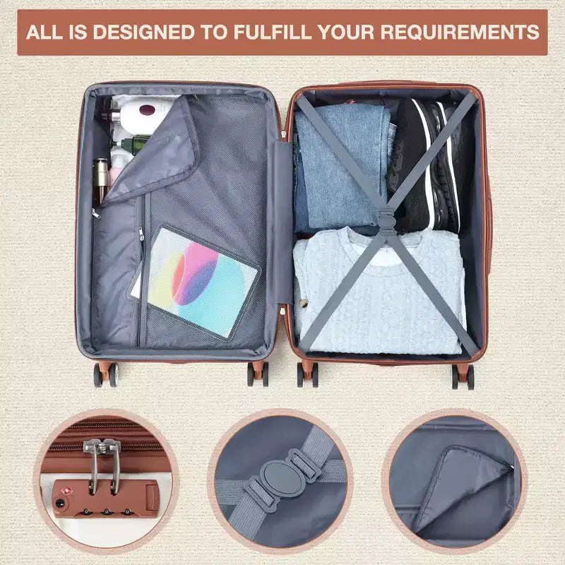Ensembles de valises rigides 5 pièces, bagages rigides légers avec roulettes pivotantes, valises enregistrées 20/24/28 pouces + 2 sacs