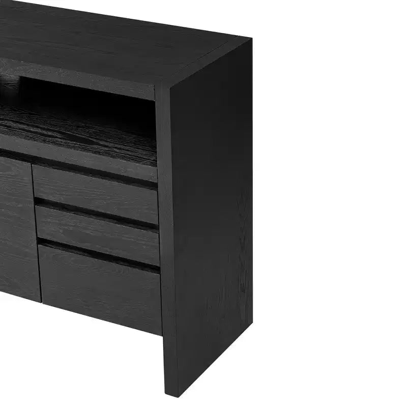 Luxystar Buffet de cuisine moderne 60" avec étagère ouverte et tiroirs, noir