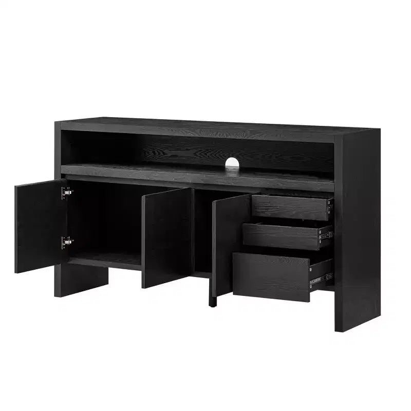 Luxystar Buffet de cuisine moderne 60" avec étagère ouverte et tiroirs, noir